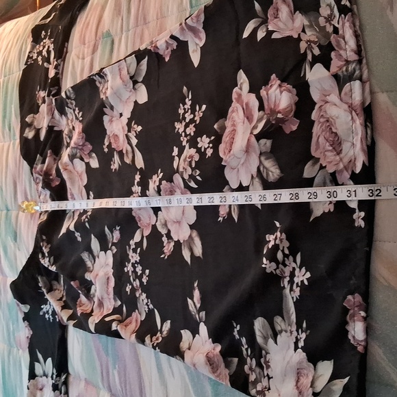 Silky,Sexy,Black with Pink Roses,Off Shoulder,Mini Dress with Long Bell Sleeves - Picture 7 of 11